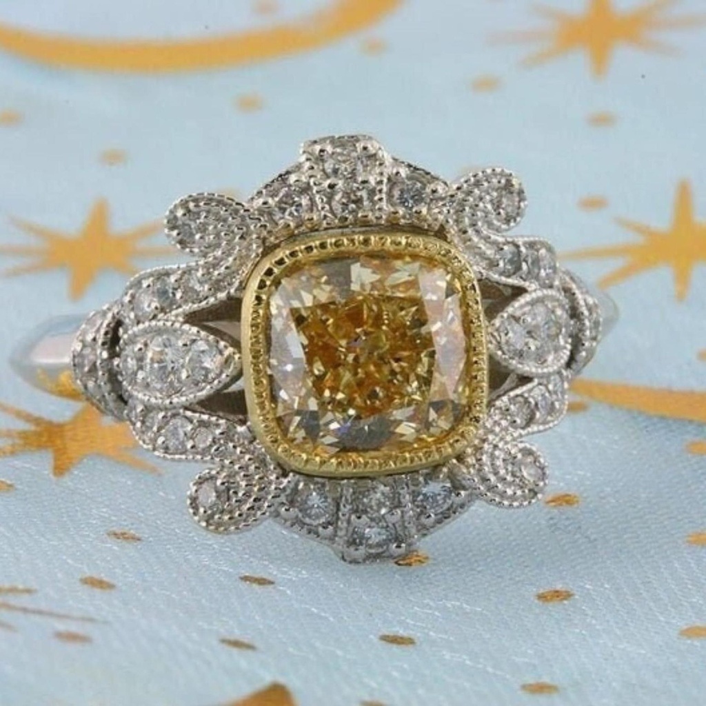 Cushion Cut Diamond Art Deco Engagement Ring for Women