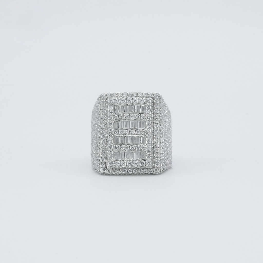 Luxurious and timeless fully iced out 14 KT White Gold Mens lab grown diamond ring with VVS clarity