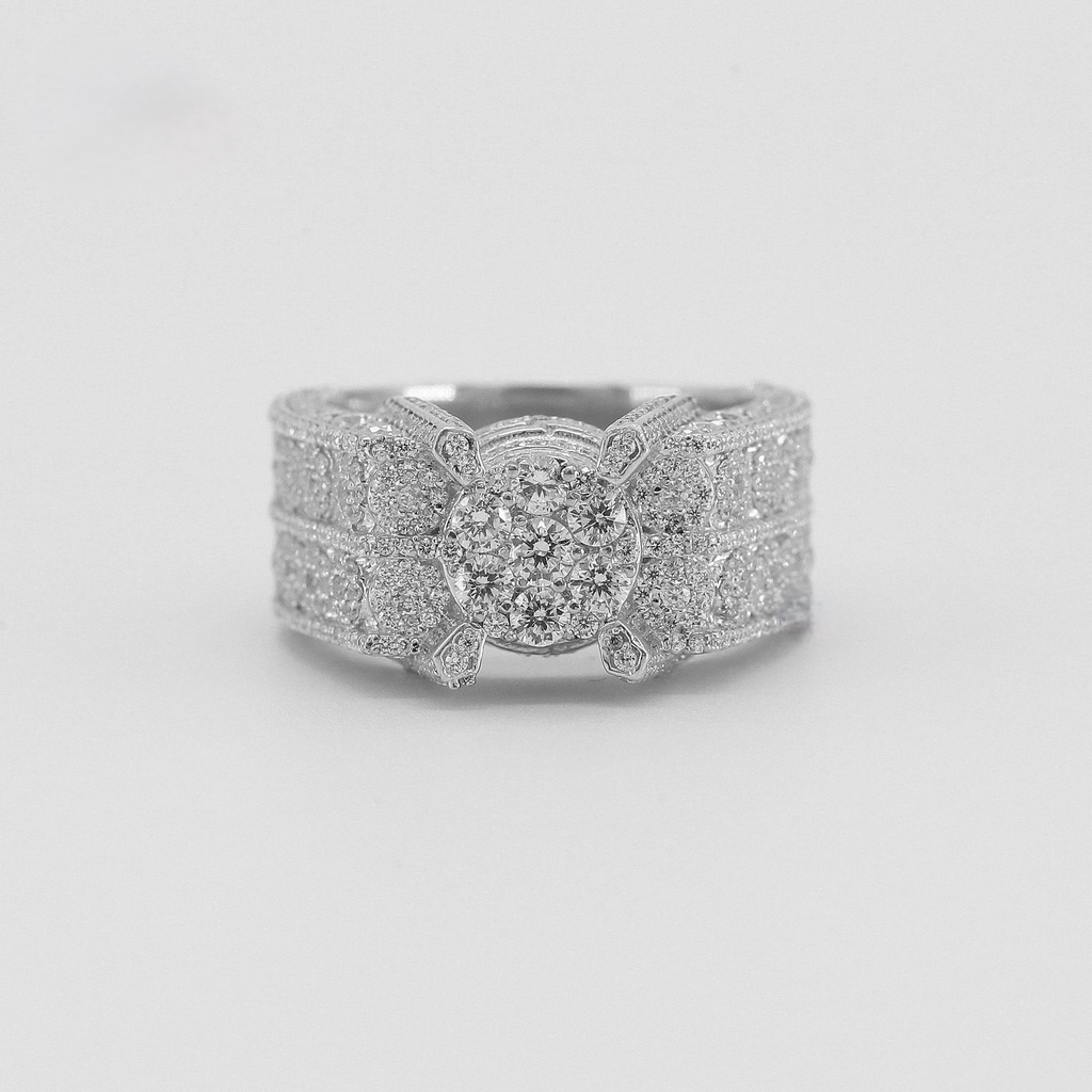 Hip Hop Bold stylish and utterly unique 14 kt white gold iced out diamond ring with VVS clarity
