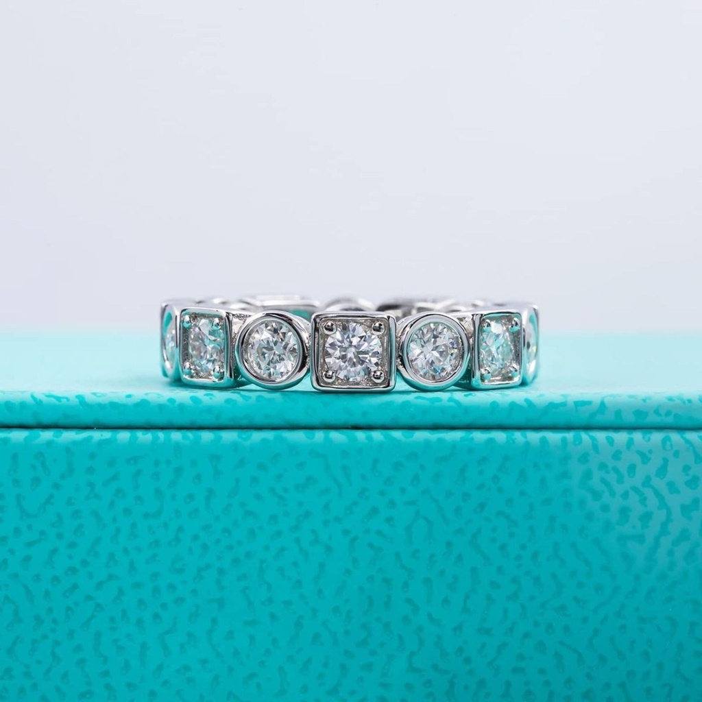 Round Brilliant Cut White Cubic Zirconia 925 Sterling Silver Full Eternity Wedding Rings For Women