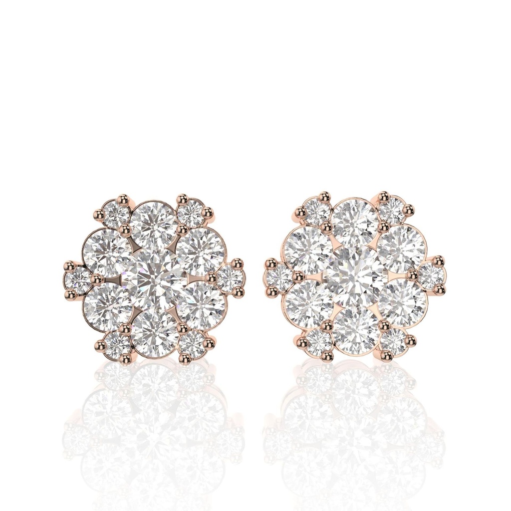 Round Cut Diamond Floral Style Stud Earrings For Women