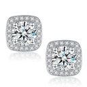 Round Brilliant Cut White Cubic Zirconia 925 Sterling Silver Square Stud Earrings