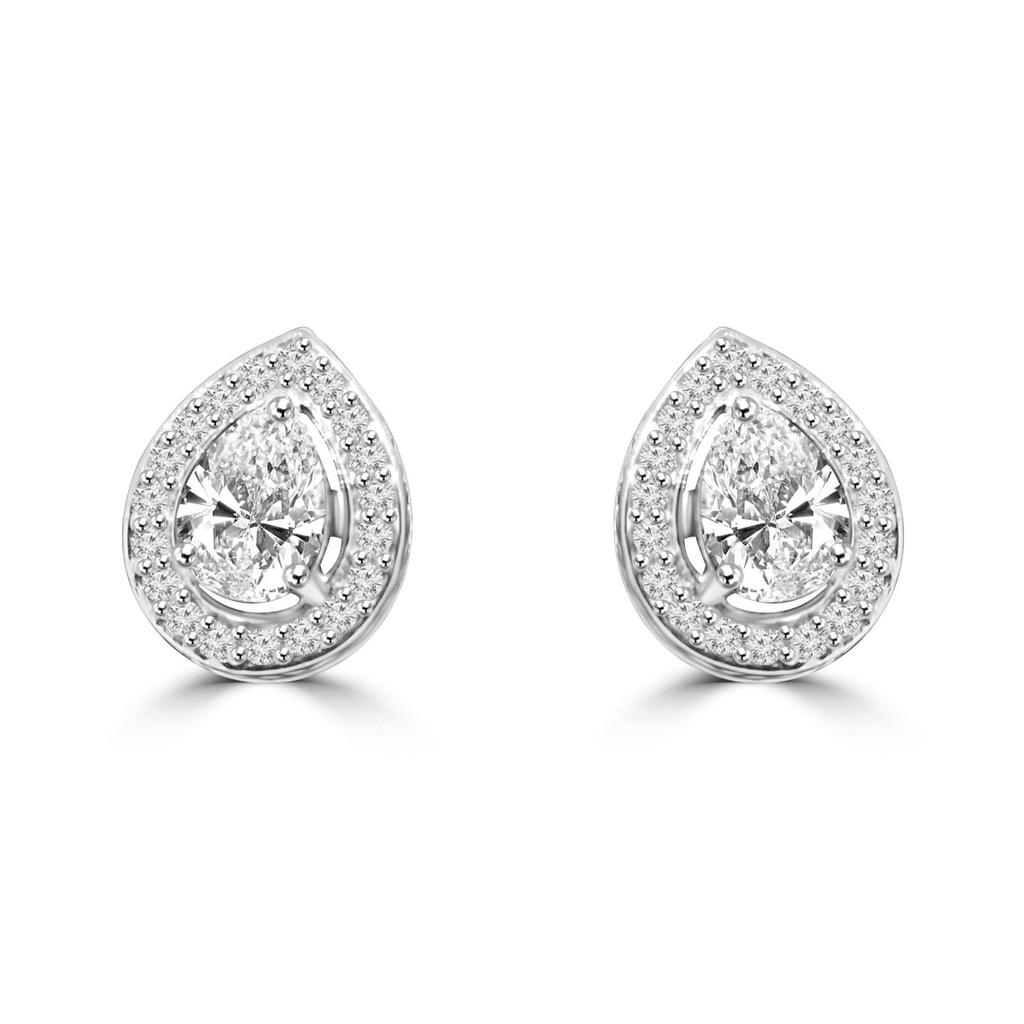 Pear Cut Diamond Halo Stud Earrings For Women