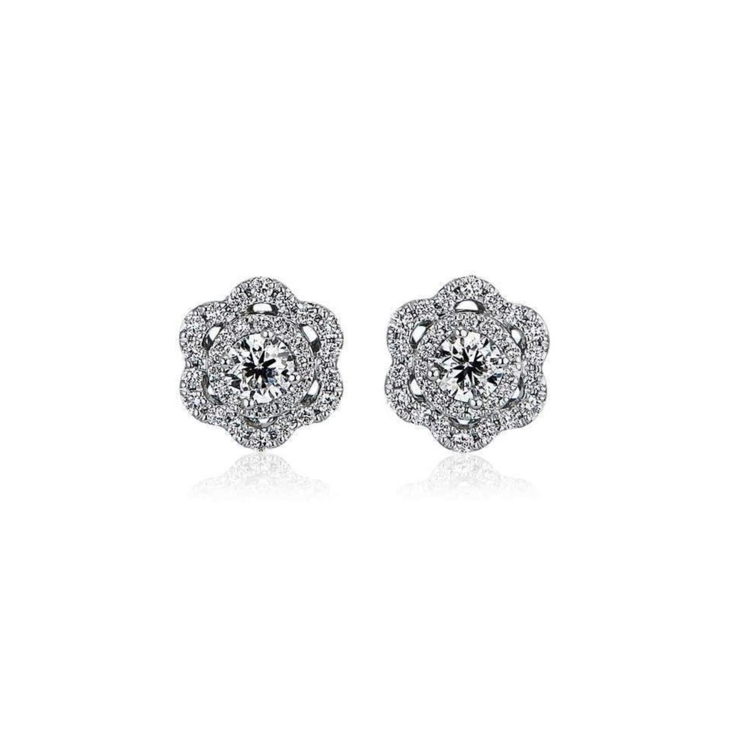 Round Cut Diamond Floral Stud Earrings for Women