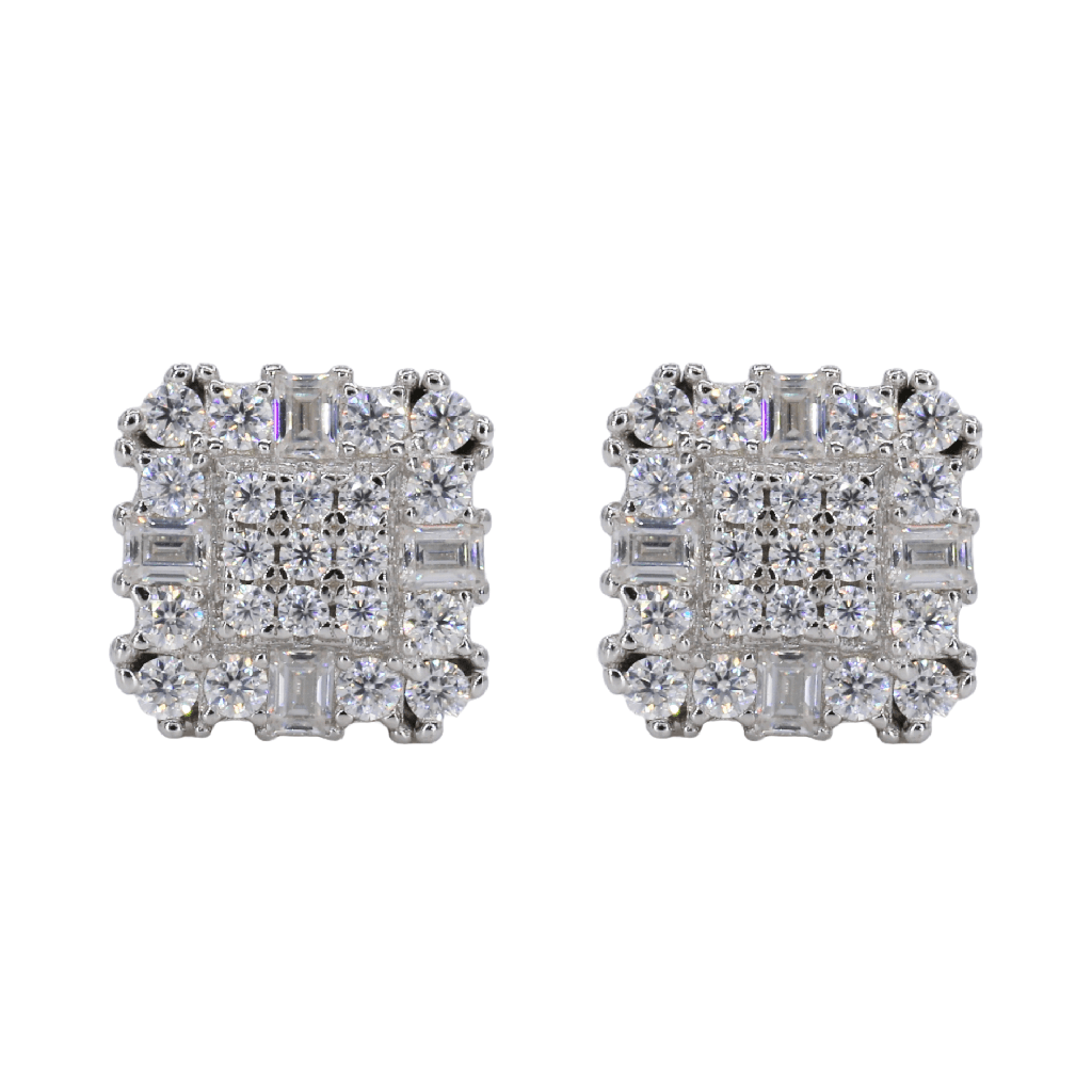 Baguette Encrusted Square VVS Moissanite Daimond Earrings