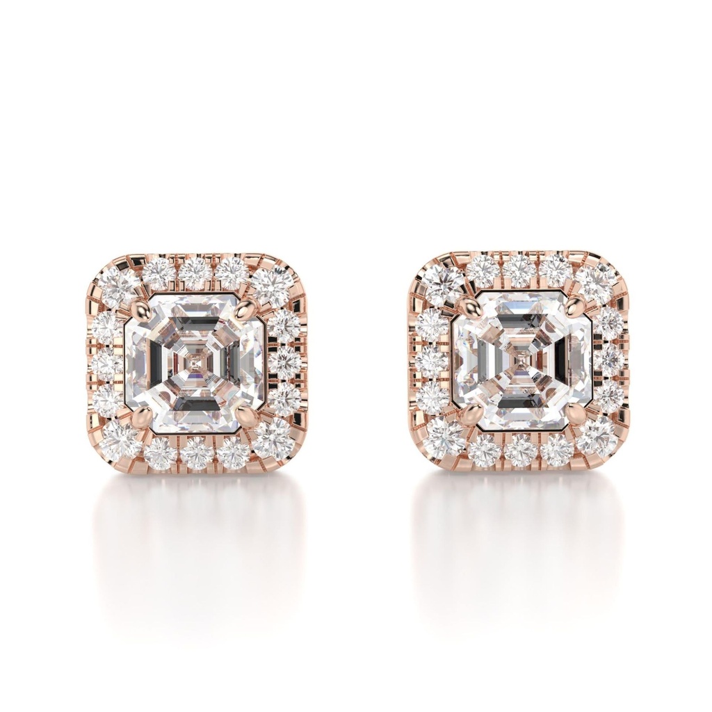  Asscher Cut Diamond Halo Stud Earring For Women