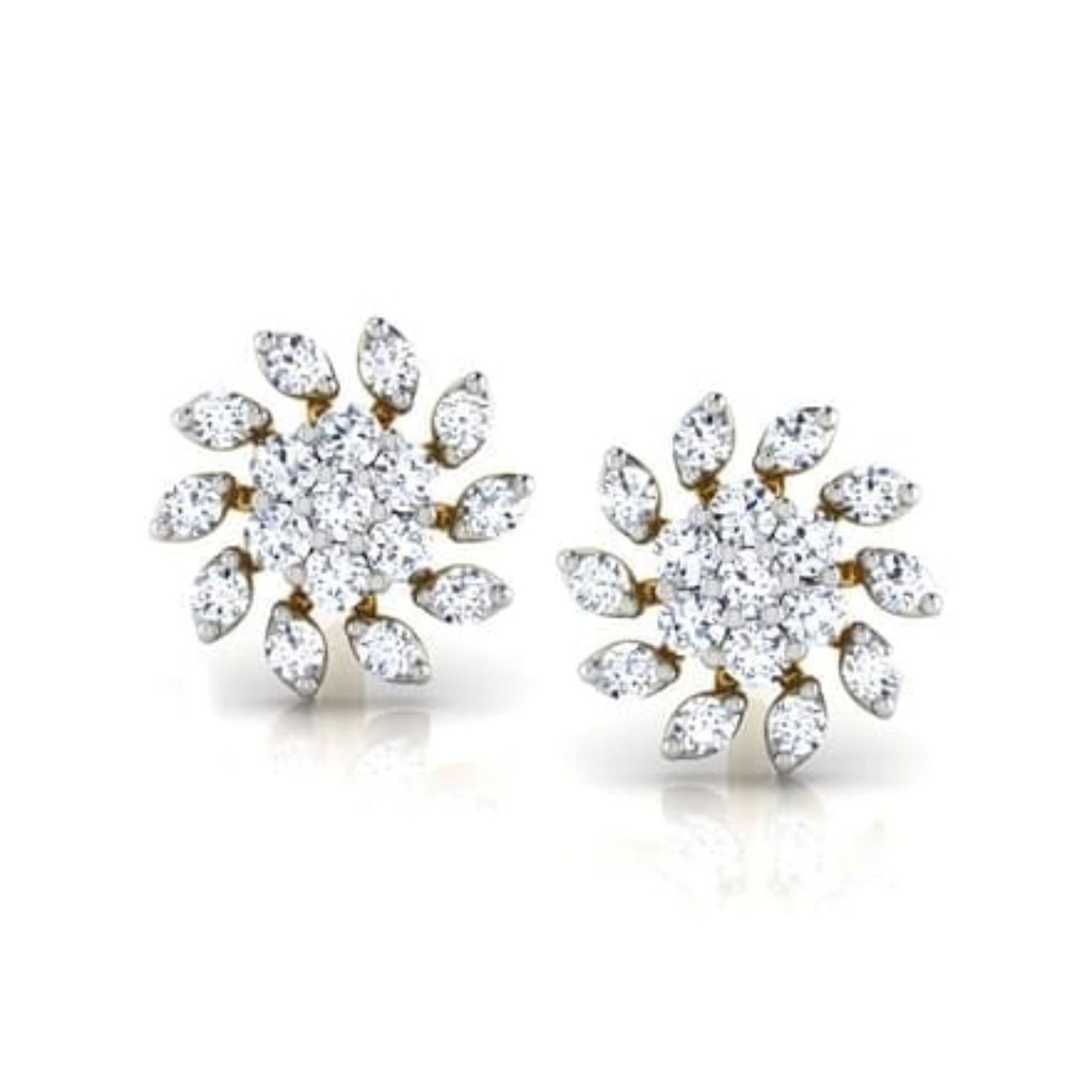 Round And Cut Diamond Floral Style Stud Earrings For Women