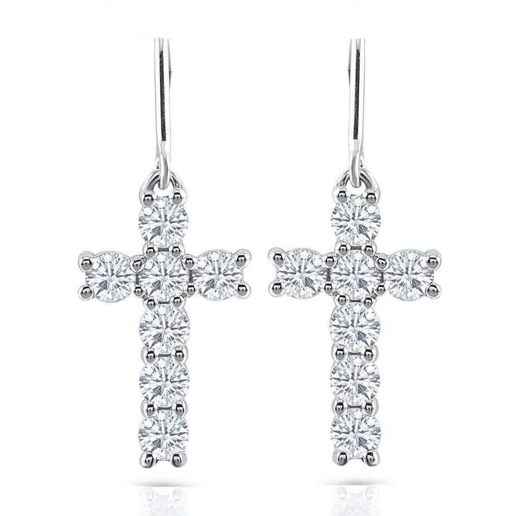 Round Cut Diamond Cross Style Drop Dangle Earrings For Women