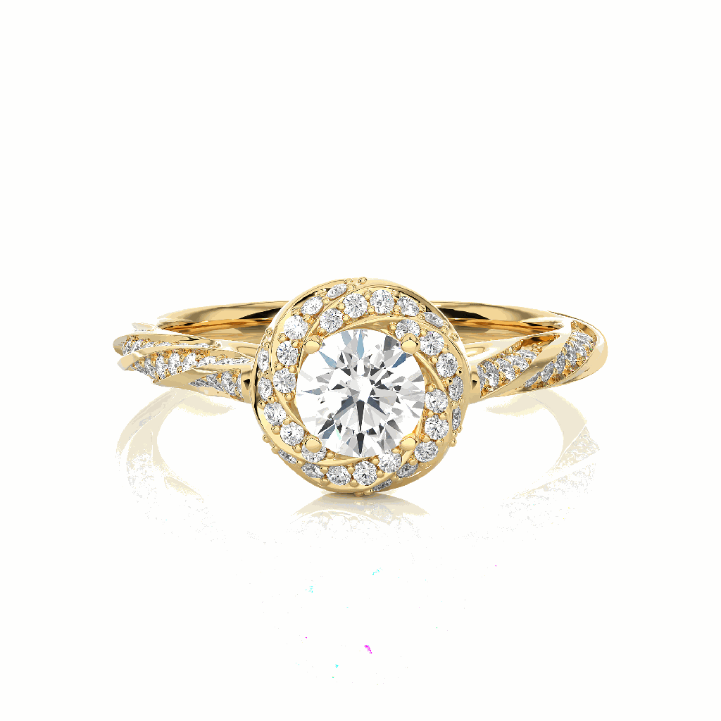 Round Moissanite Fancy Halo Engagement Ring In Yellow Gold