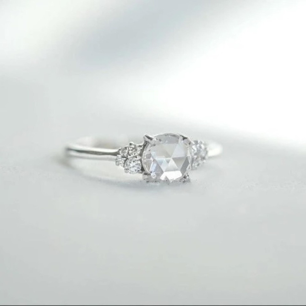 Rose Cut Moissanite Ring, 18K Solid Gold Ring For Women, Vintage Unique Style Moissanite Engagement Ring, Cluster Art deco Moissanite Ring