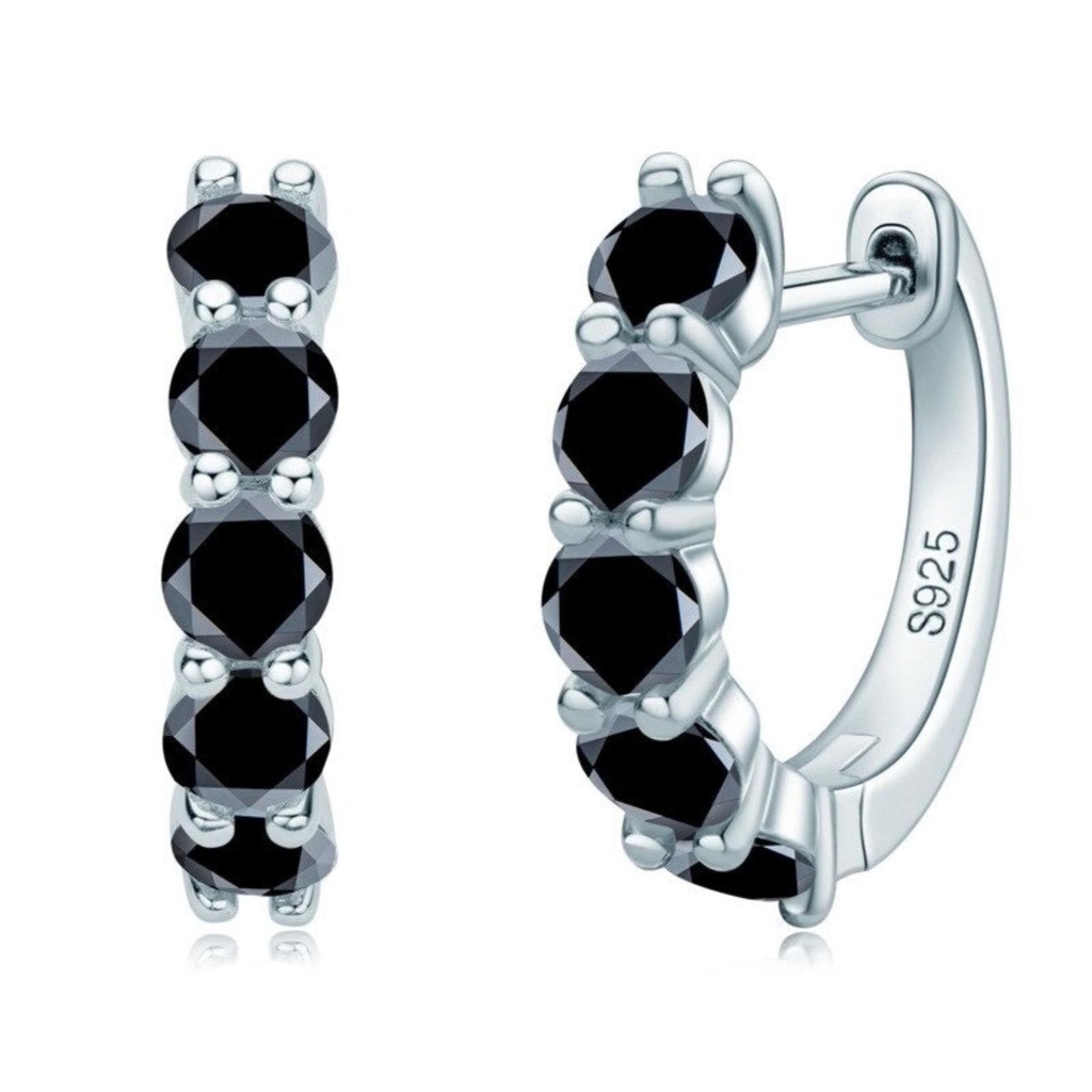 Black Round Cut Diamond Hoop Earrings For Women