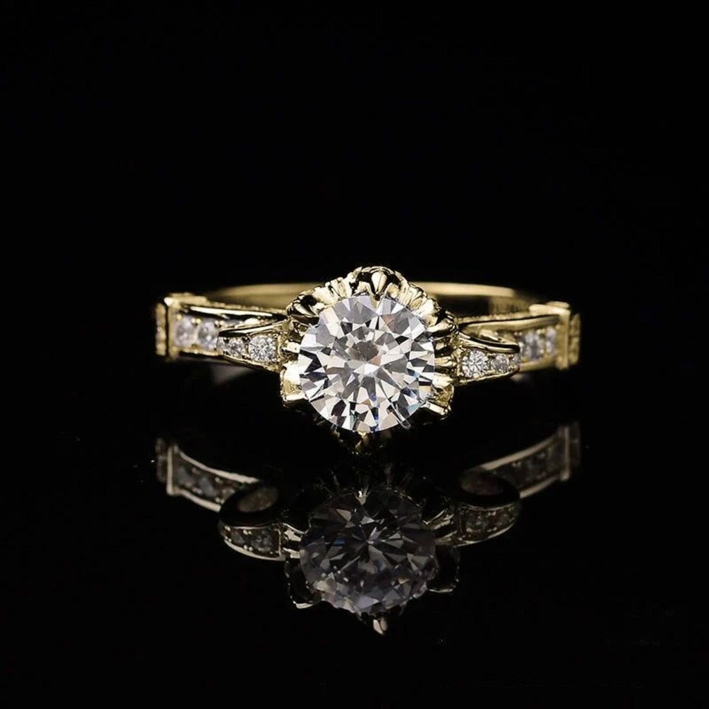 Round Cut Solitaire With Accents Engagement Ring for Women