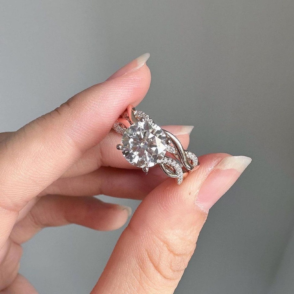 Moissanite Wedding Ring Set Round Cut Moissanite Engagement Ring With Matching Band 18k Gold Bridal Ring Set Huge Diamond Ring Set