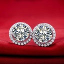 Round Cut Diamond Halo Stud Earrings For Women