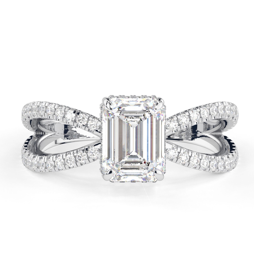 Emerald Cut Diamond Split Shank Anniversary Ring for Women