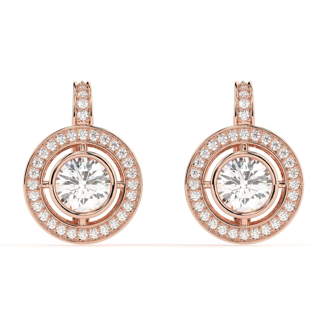 Round Cut Diamond Halo Drop Dangle Earrings For Women
