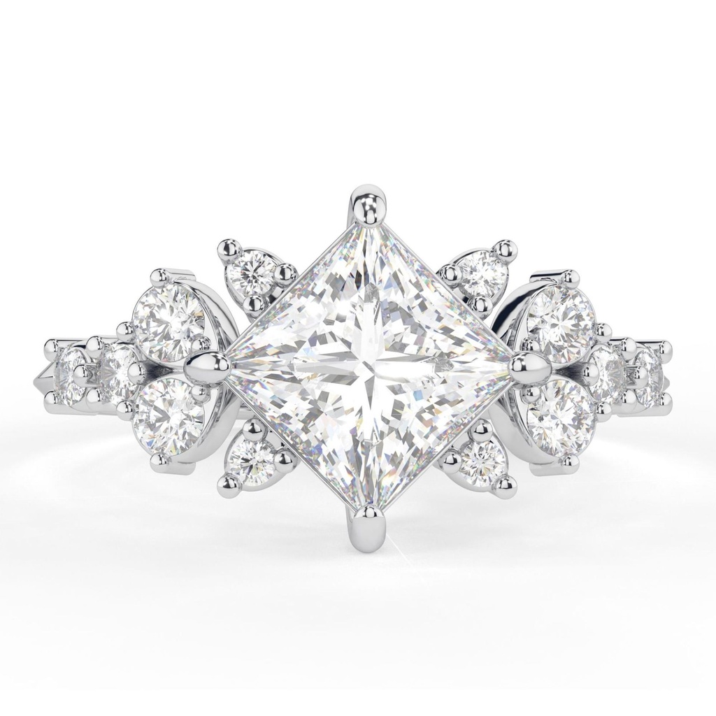 Princess Cut Diamond Cluster Engagement Ring for Women