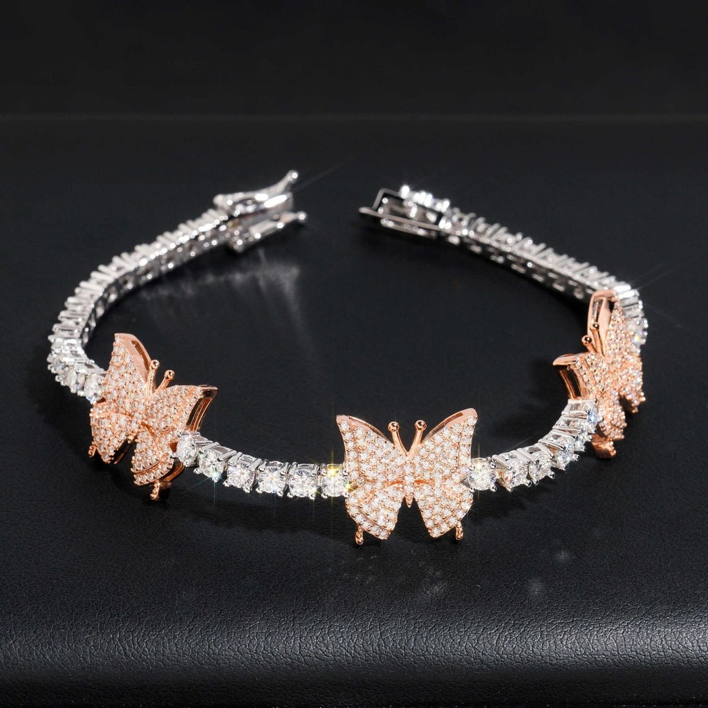 Sterling Silver 925 Hip Hop Moissanite Tennis Bracelet with Charm