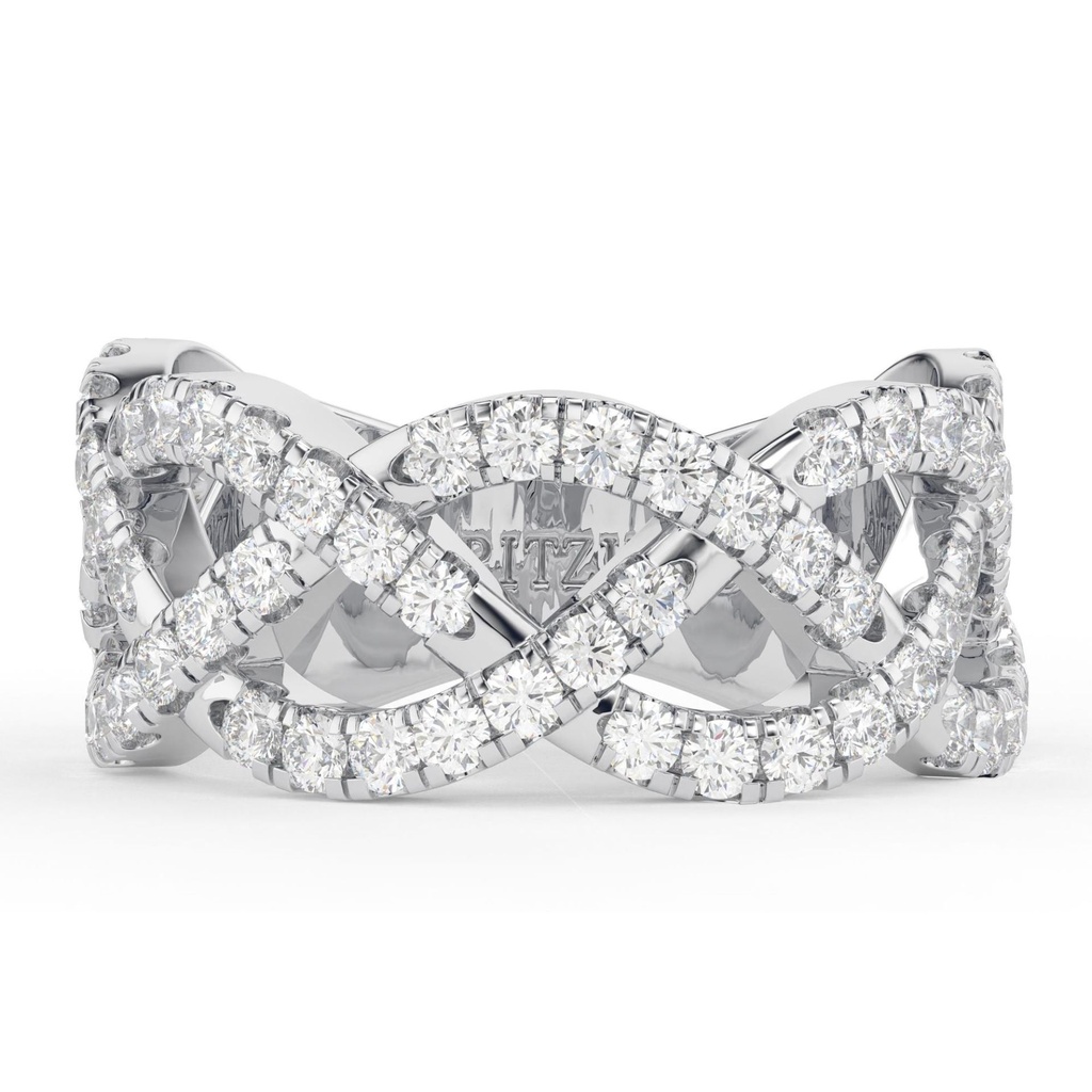 Crossover Designer Wedding Band, Art Deco Round Brilliant Cut  Anniversary Band, 3/4 Eternity Matching Twisted Band, Handmade Ring