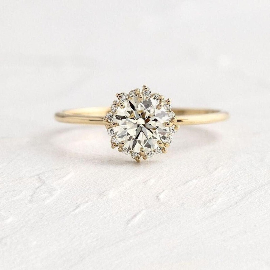 Round Lab Created Diamond Halo Engagement Ring, Certified Lab Grown Diamond Ring for Her,Solid Gold Propose Ring,Diamond Wedding Ring