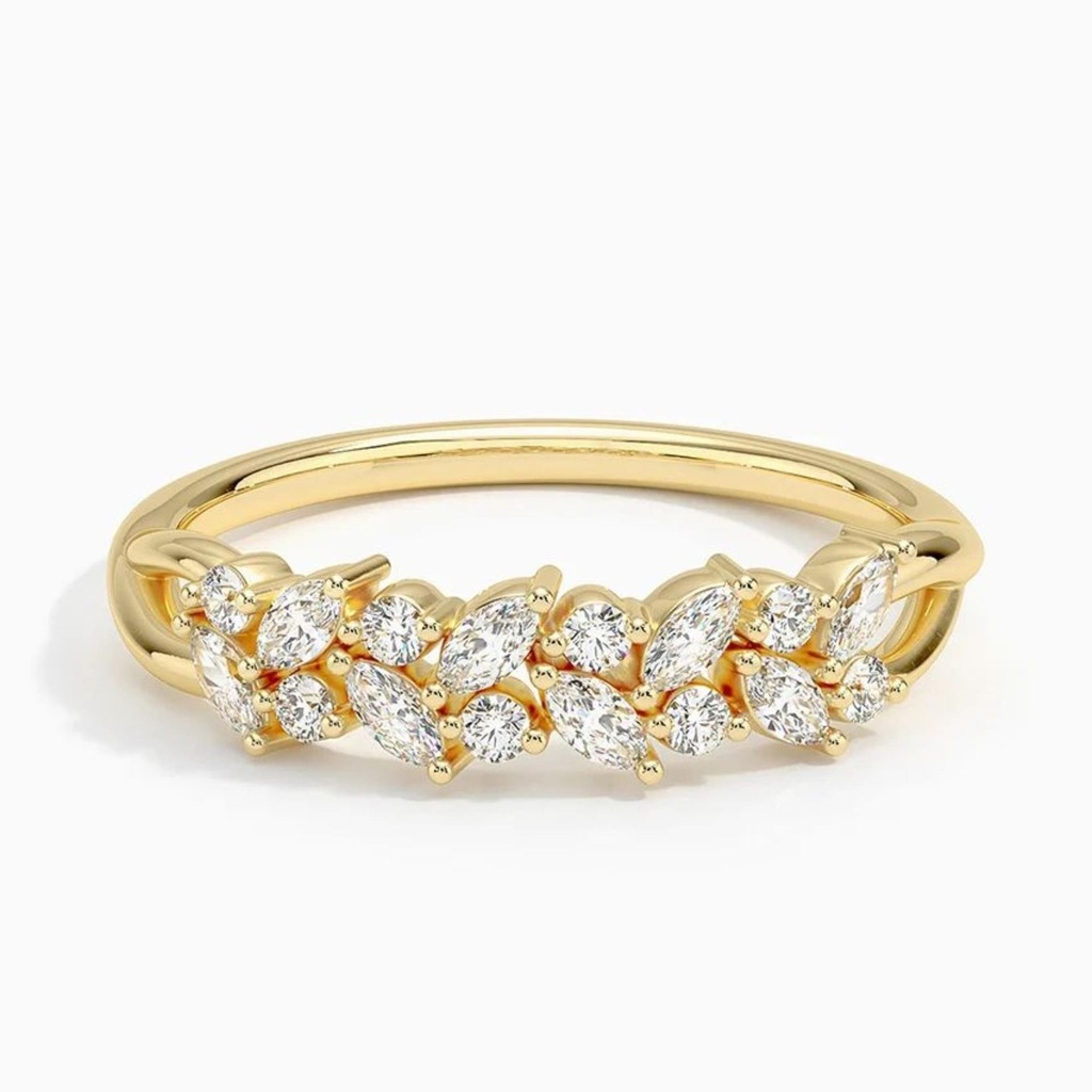 Marquise & Round Cut Fancy Engagement Ring for Women, Yellow Gold Wedding Ring, Gift Ring, Handmade Jewelry