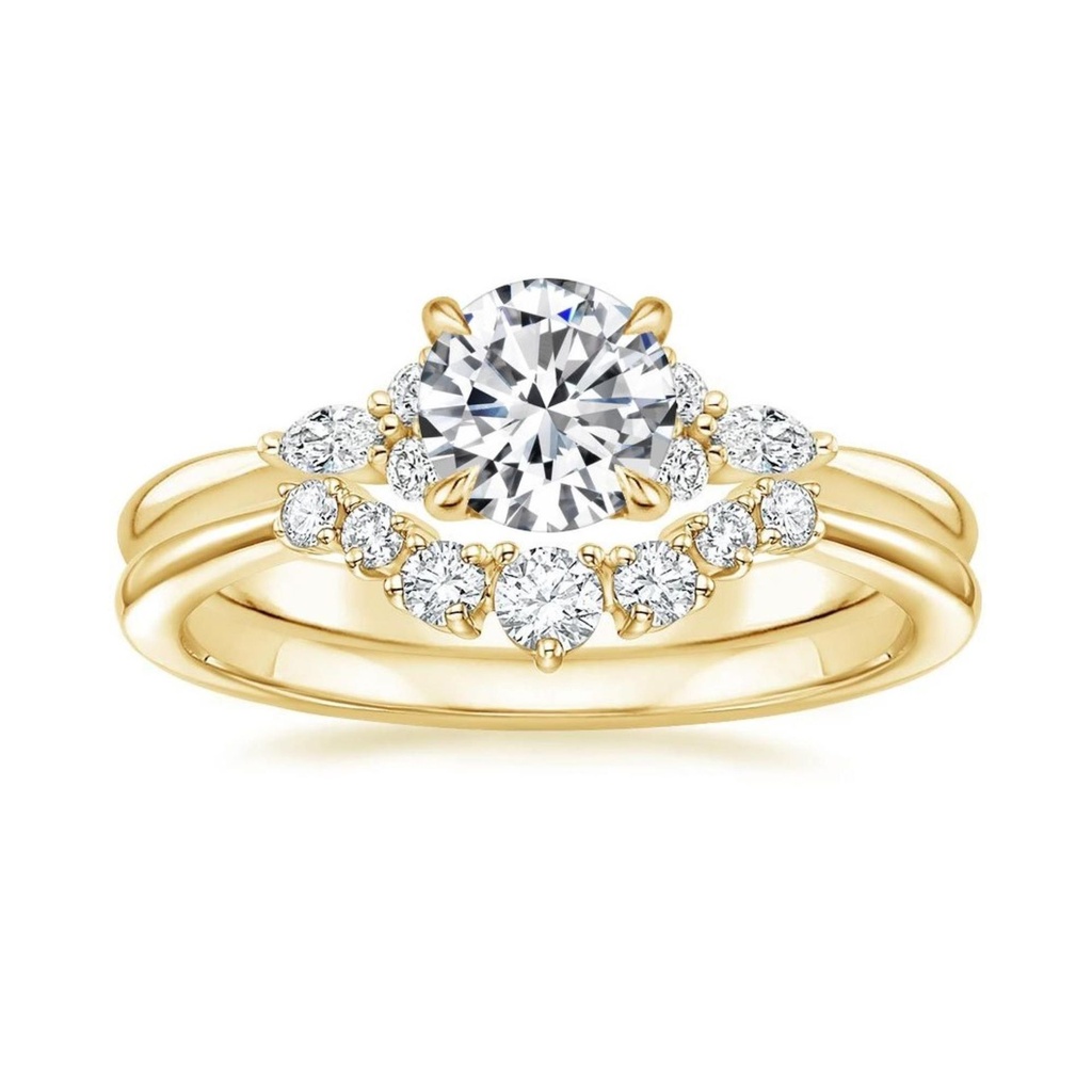 Round Cut Yellow Gold Bridal Set Engagement Ring for Women