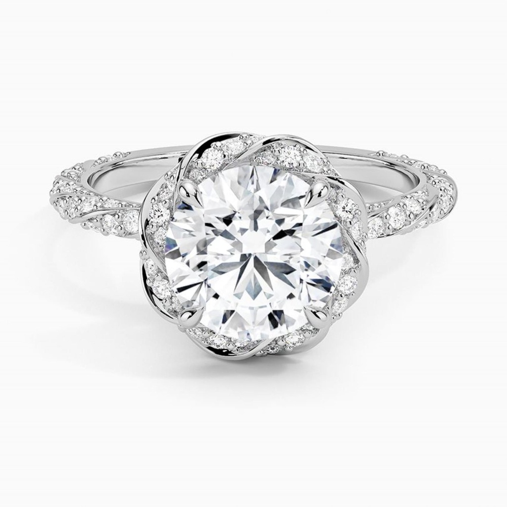 Floral Engagement Ring, Round Cut Twisted Wedding Ring for Women