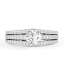  Round Lab Diamond Solitaire Ring Set, Unique Solder Diamond Ring Set, Sterling Silver Wedding Trio Ring Set, 4 Prong Round