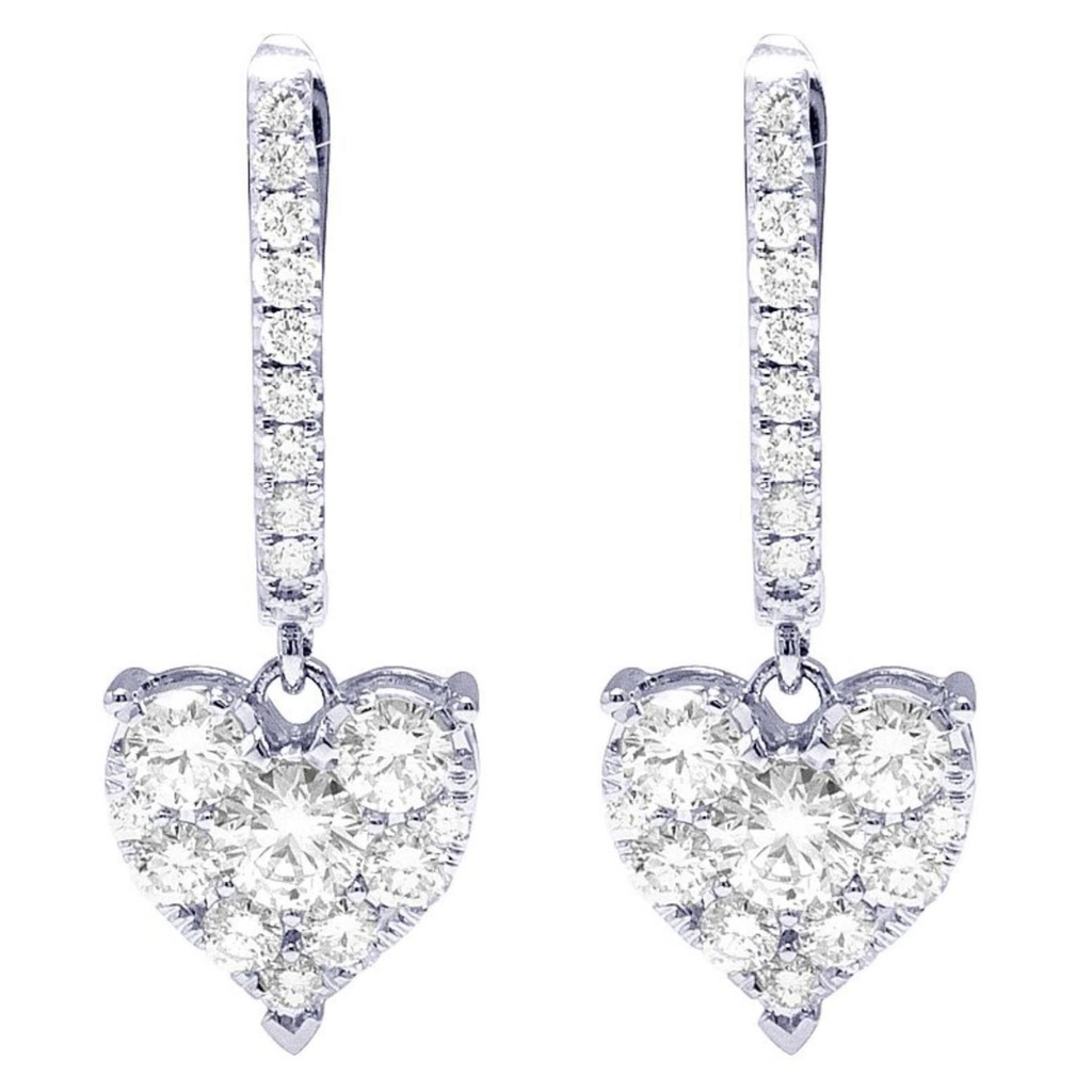 Round Cut Diamond Heart Shape Drop Dangle Earrings For Women