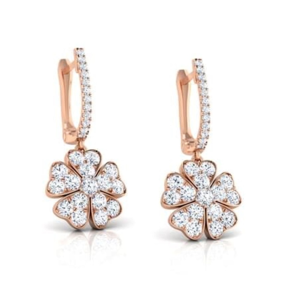 Round Cut Diamond Floral Drop Dangle Earrings For Women