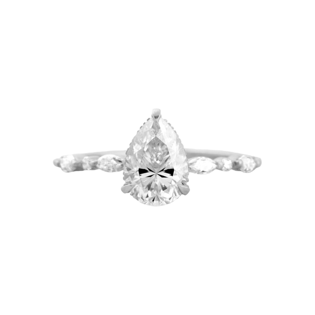 Hidden Halo Pear Cut Yellow  In 925 Sterling Silver Ring For Women's Engagement