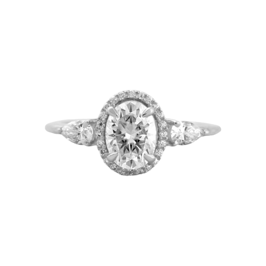 Oval Cut Diamond 3 Stone Halo Engagement Ring for Women 