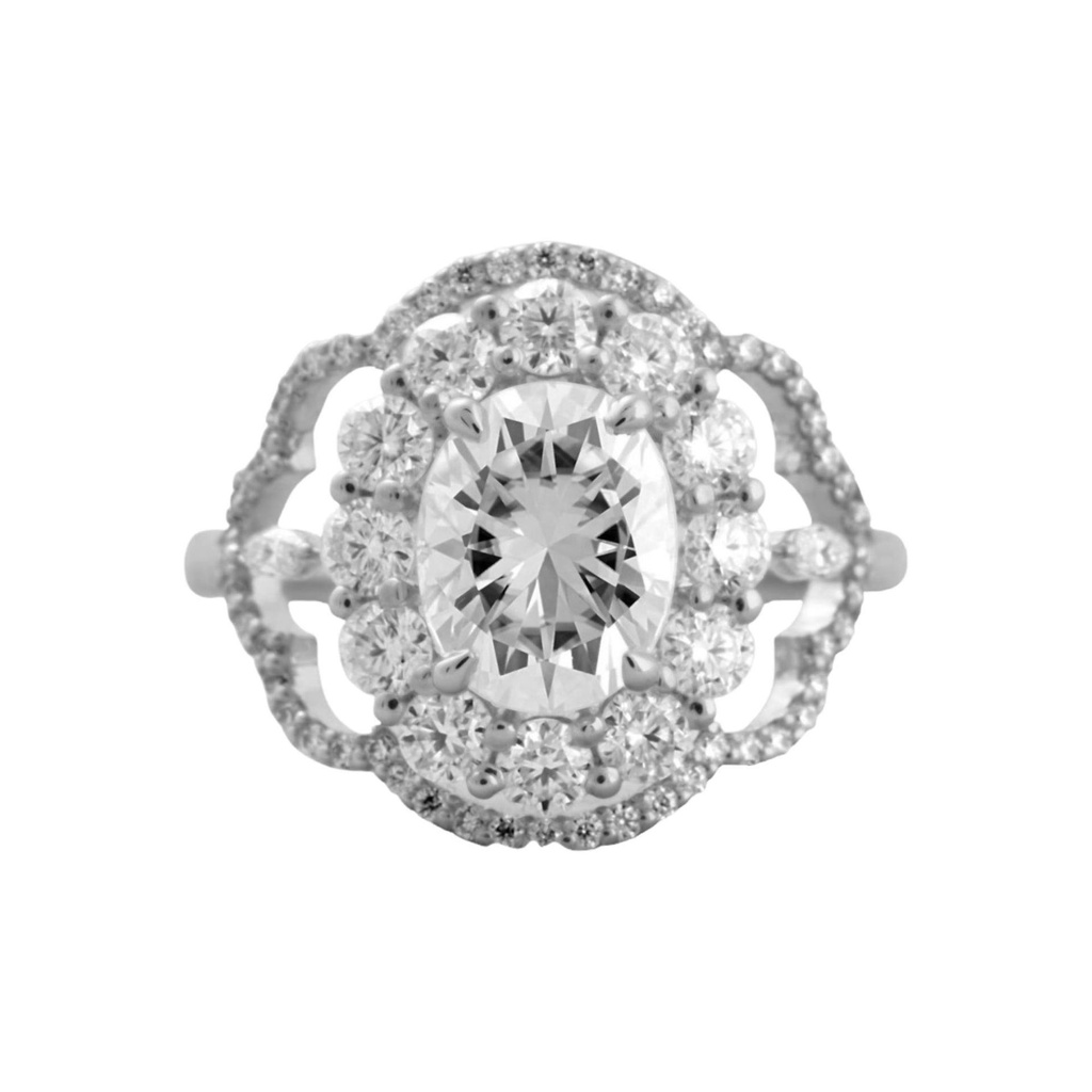Oval Cut Diamond Halo Unique Style Anniversary Ring for Women