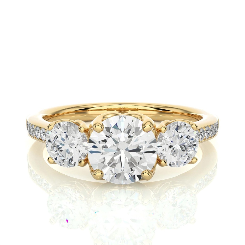 3 Stone Round Cut  In 925 Sterling Silver Ring For Engagement