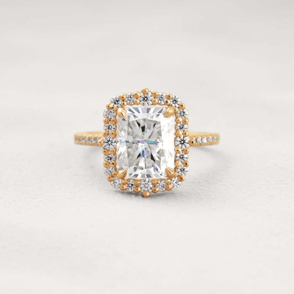 Radiant Cut Diamond Halo With Accents Engagement Ring for Women