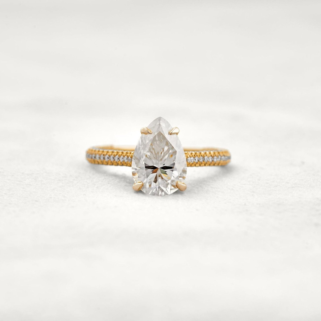 Pear Cut Diamond Hidden Halo With Accents Engagement Ring for Women