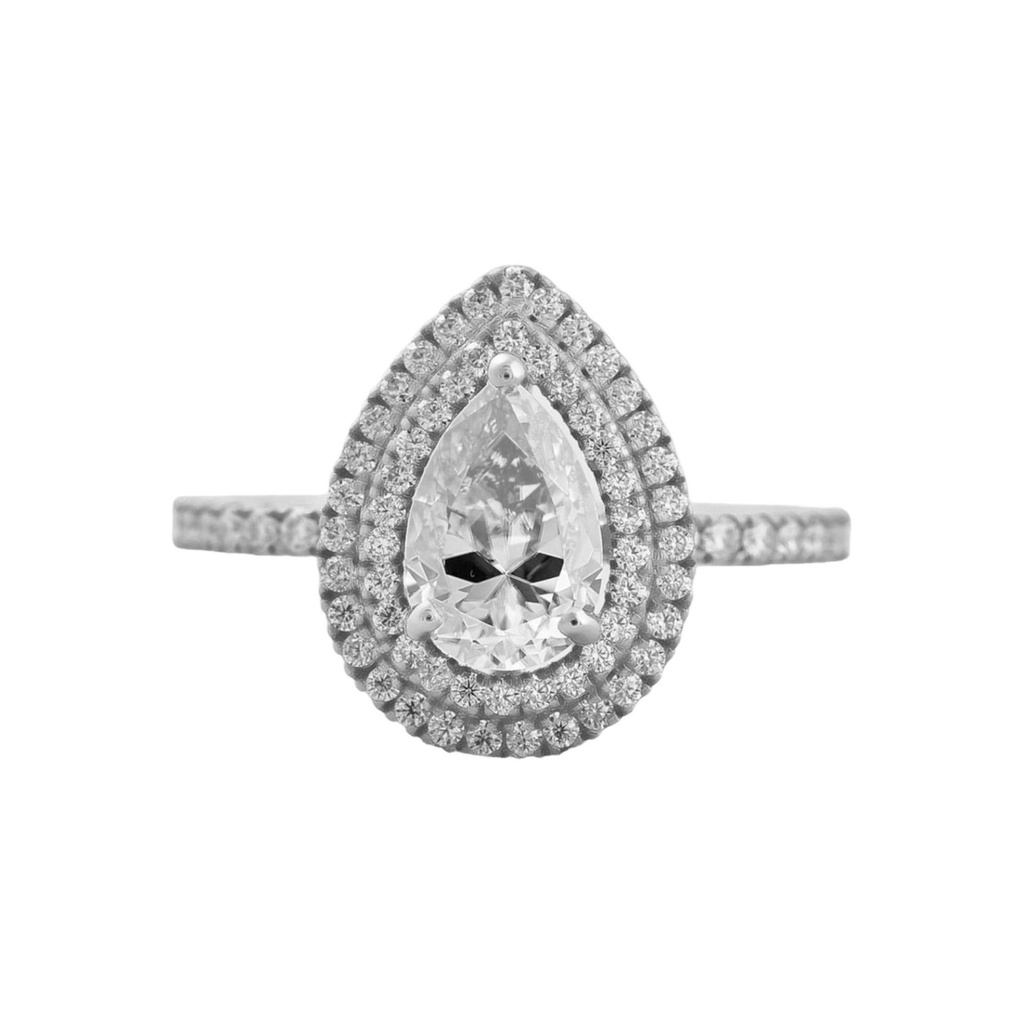 Pear Cut Diamond Double Halo With Accents Engagement Ring for Women