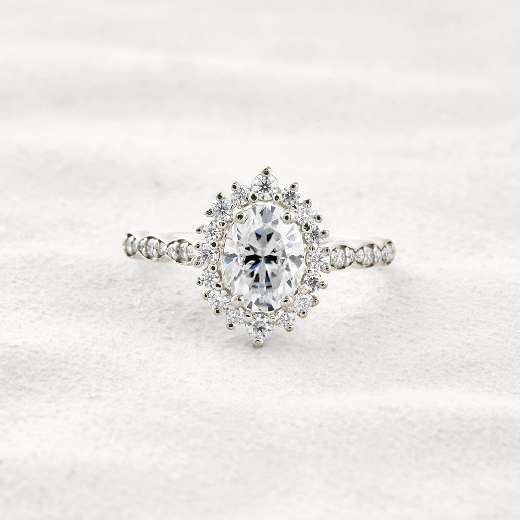 Oval Cut Diamond Halo With Accents Engagement Ring for Women