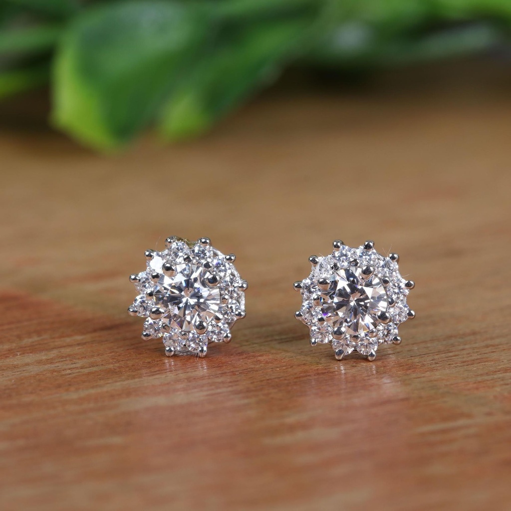 Round Cut Diamond Halo Stud Earrings For Women