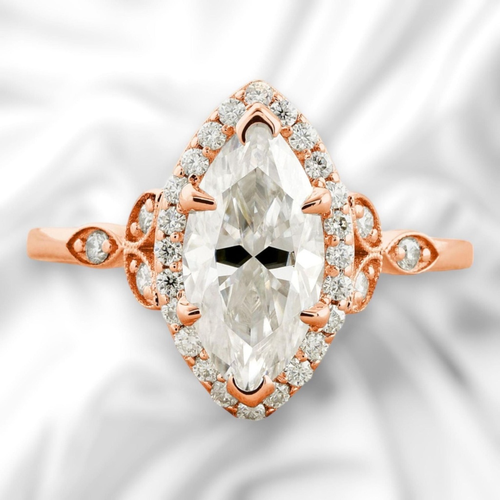 Marquise Cut Diamond Halo Unique Style Anniversary Ring for Women