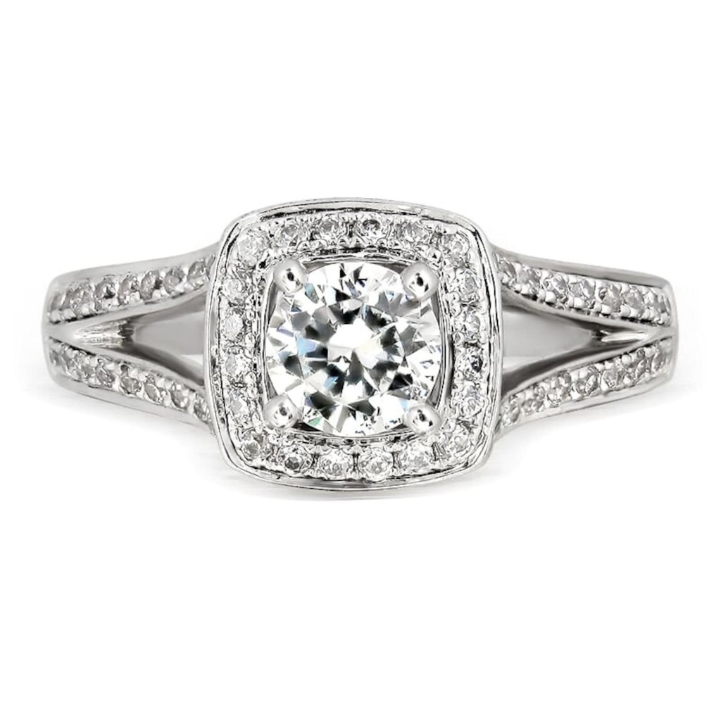 Round Cut Diamond Halo Splits Shank Anniversary Ring for Women