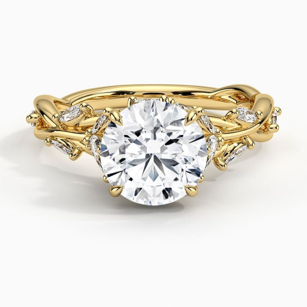 Round Cut Yellow Gold Fancy Engagement Ring for Women