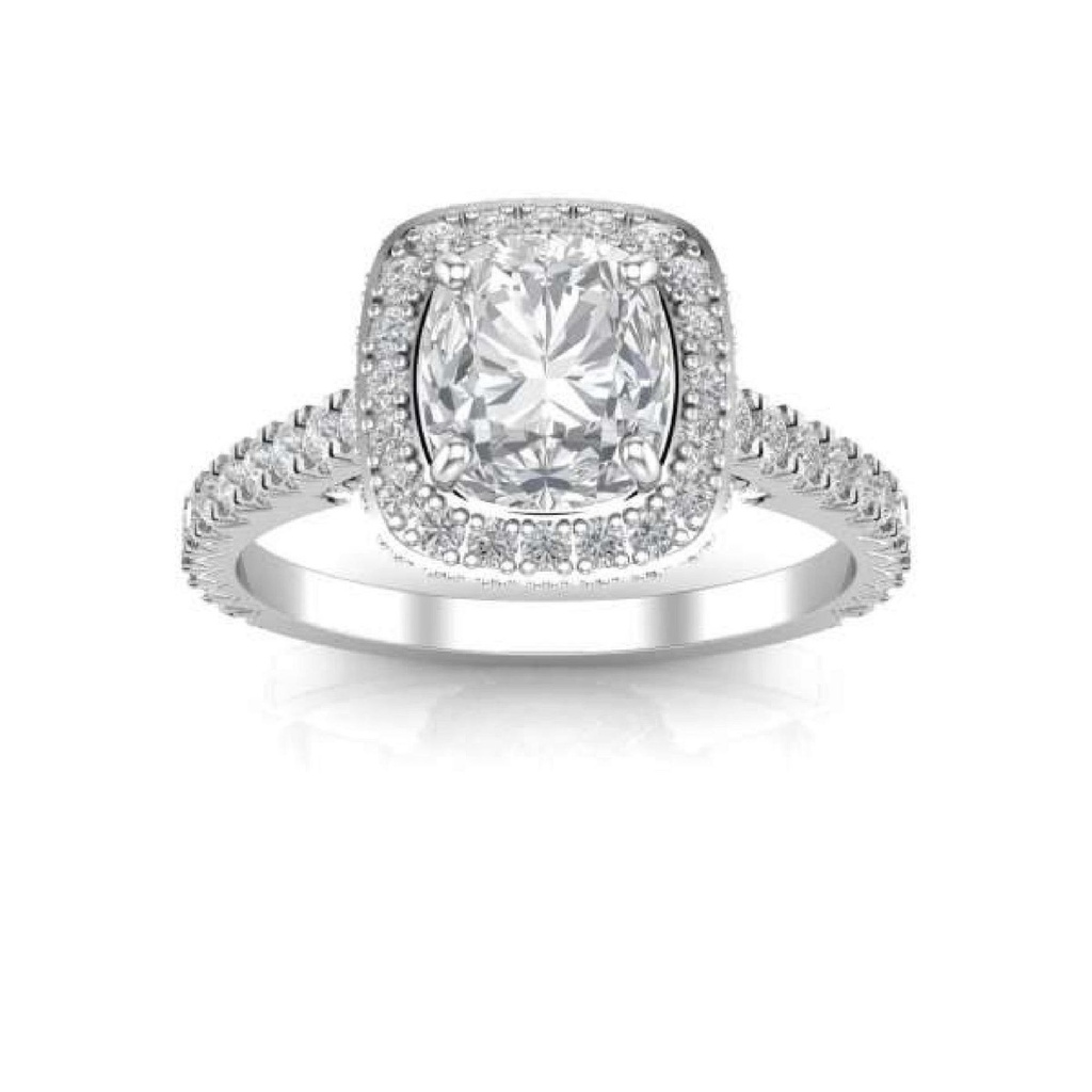 Vintage Elongated Cushion Cut White Moissanite In 925 Sterling Silver Ring For Women's Engagement