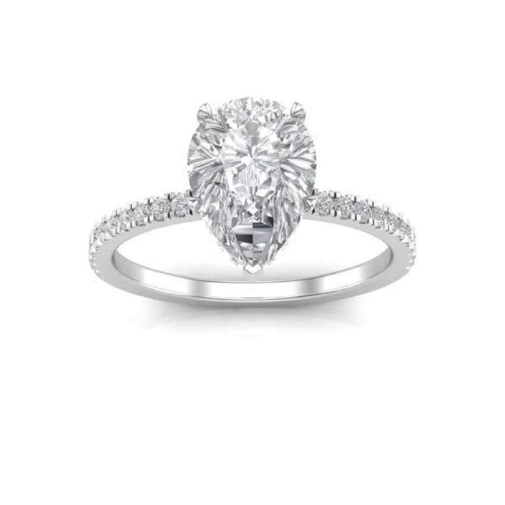 Hidden Halo Pear Cut White Moissanite In 925 Sterling Silver Ring For Women's Engagement