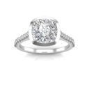 Solitaire With Accents Cushion Cut White Moissanite In 925 Sterling Silver Ring For Women's Engagement