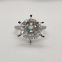 Solitaire With Accents Round Cut White Moissanite In 925 Sterling Silver Ring For Women's Engagement