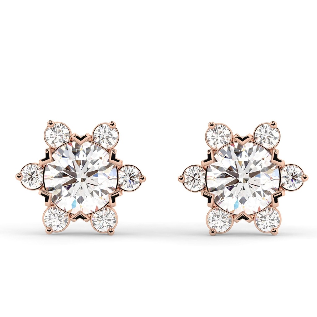 Round Cut Diamond Floral Stud Earrings for Women