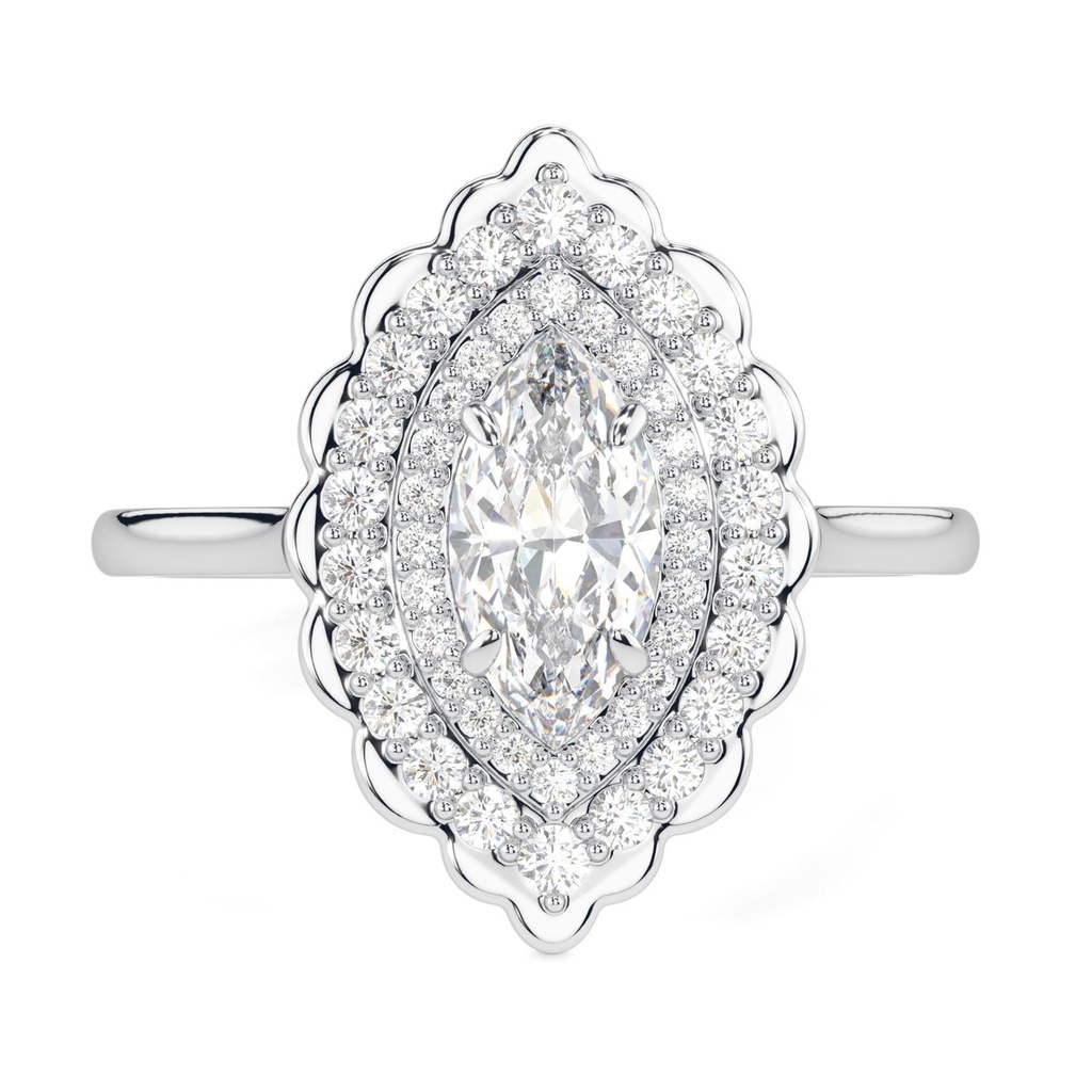 Marquise Halo  Engagement Ring / Vintage Cluster 14K Solid White Gold Ring / Bridal Wedding Ring For Your Women