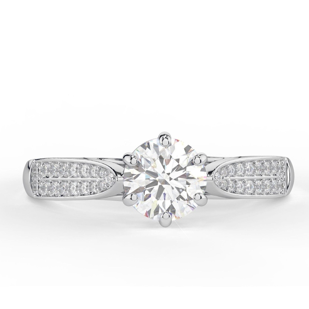 Round Cut Diamond Solitaire With Accents Engagement Ring for Women