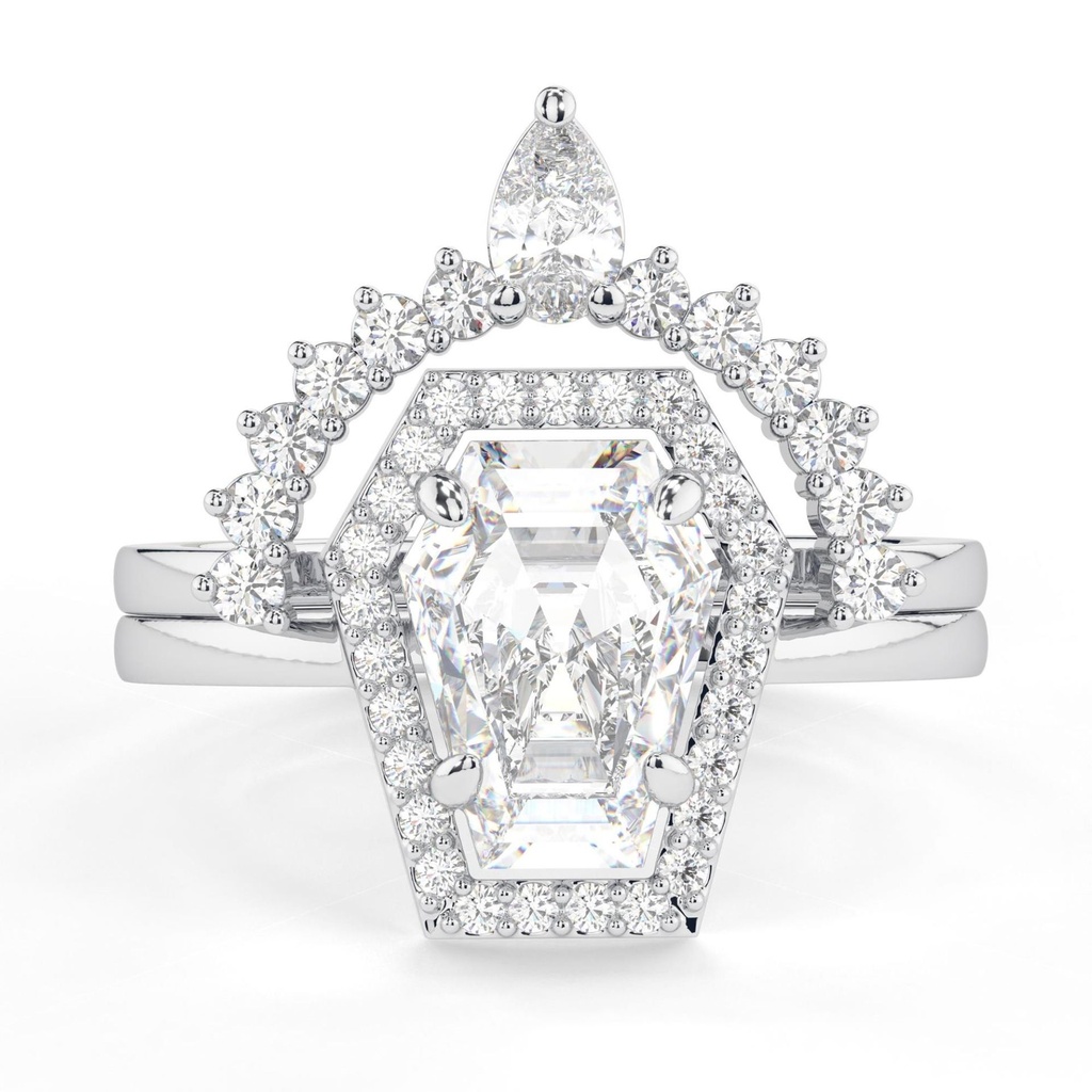  Coffin Cut Solitaire Engagement Ring Coffin  Bridal Set Ring 14K Gold Art Deco Wedding Set For Bridal Engagement Ring Sets